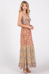 Multi-colored V-Neck Front Twist Maxi Dress