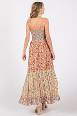 Multi-colored V-Neck Front Twist Maxi Dress