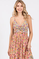 Multi-colored V-Neck Front Twist Maxi Dress