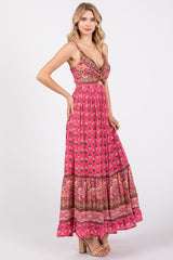 Fuchsia Floral Cutout Maxi Dress