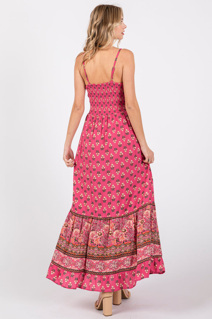 Fuchsia Floral Cutout Maxi Dress