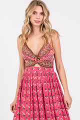 Fuchsia Floral Cutout Maxi Dress