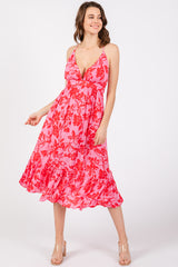 Pink Floral Print Halter Maternity Dress