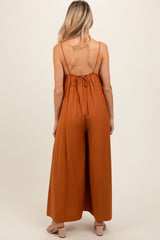 Rust V-Neck Sleeveless Wide Leg Maternity Jumpsuit