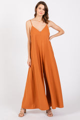 Rust V-Neck Sleeveless Wide Leg Maternity Jumpsuit