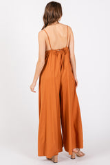 Rust V-Neck Sleeveless Wide Leg Jumpsuit