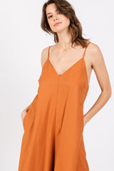 Rust V-Neck Sleeveless Wide Leg Jumpsuit