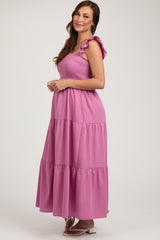 Mauve Sleeveless Smocked Tiered Maternity Maxi Dress