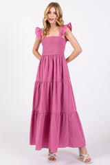 Mauve Sleeveless Smocked Tiered Maternity Maxi Dress