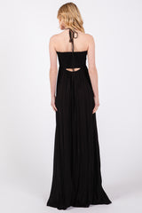 Black Smocked Halter Maxi Dress