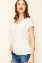 Ivory Striped V-Neck Short Sleeve Top