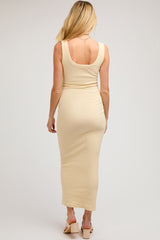 Cream Rib Knit Maternity Maxi Dress