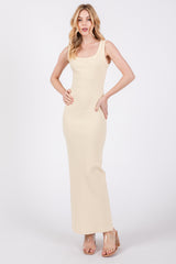 Cream Rib Knit Maternity Maxi Dress