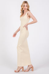 Cream Rib Knit Maxi Dress