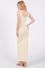 Cream Rib Knit Maxi Dress