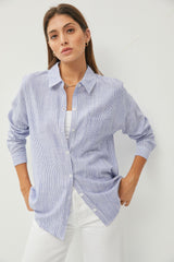 Blue Striped Basic Button Down Top