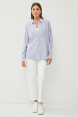 Blue Striped Basic Button Down Top