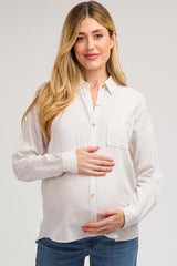 Beige Striped Basic Button Down Maternity Top