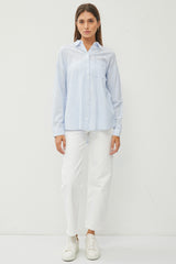 Light Blue Striped Basic Button Down Top