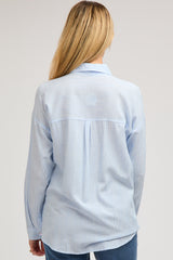 Light Blue Striped Basic Button Down Maternity Top