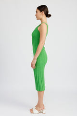 Green Wide Rib Knit Midi Dress