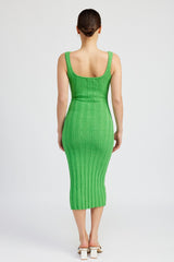 Green Wide Rib Knit Midi Dress