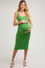 Green Wide Rib Knit Maternity Midi Dress