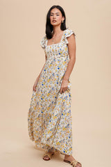 Multicolor Floral Crochet Accent Maxi Dress