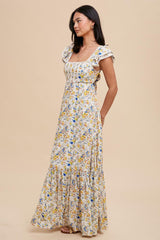 Multicolor Floral Crochet Accent Maxi Dress