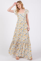 Multicolor Floral Crochet Accent Maxi Dress