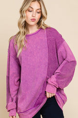 Purple Mineral Wash French Terry Thermo Sweatshirt