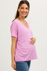 Pink Short Dolman Sleeve V-Neck Maternity Top