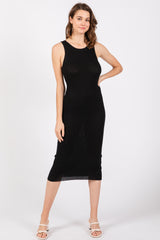 Black Sleeveless Ribbed Maternity Midi Dress