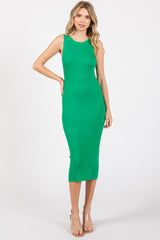 Green Sleeveless Ribbed Maternity Midi Dress