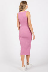 Pink Sleeveless Ribbed Midi Dress