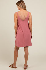 Mauve Ribbed Sleeveless Front Seam Maternity Dress