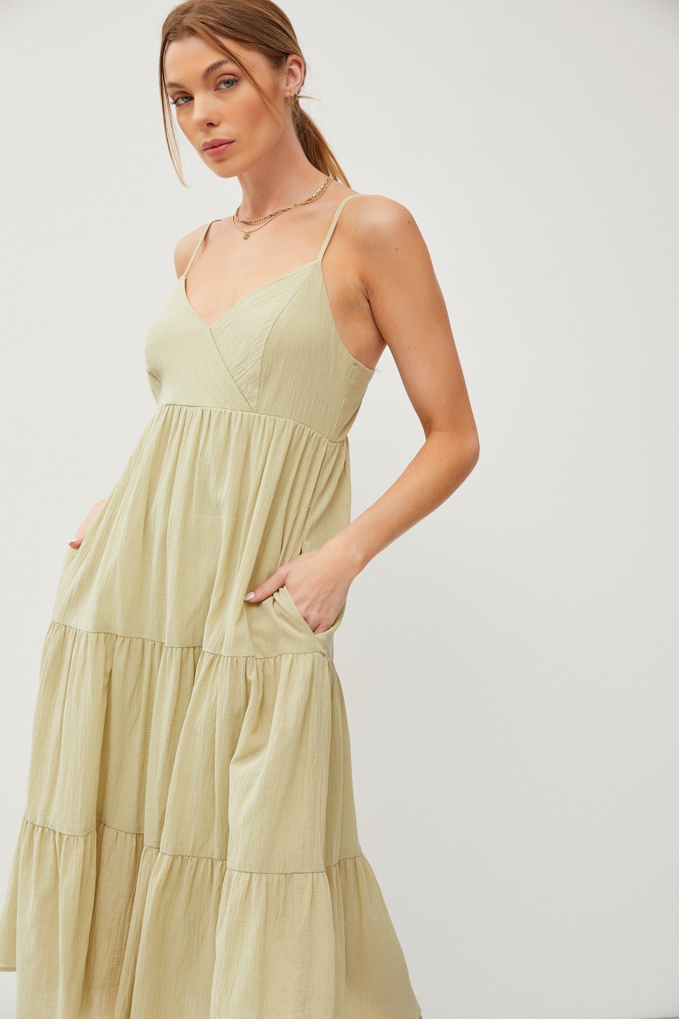Light Olive Sleeveless Maxi Dress