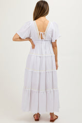Ivory Crochet Lace Tiered Maternity Maxi Dress