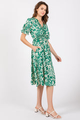 Green Ruffle Trim Tiered Dress