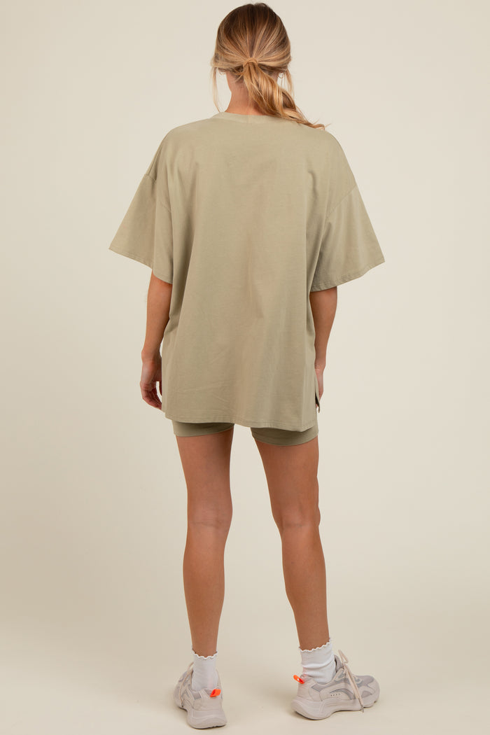 Light Olive Biker Short Maternity Lounge Set
