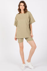 Light Olive Biker Short Lounge Set