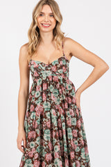 Brown Floral Sleeveless Tiered Maxi Dress