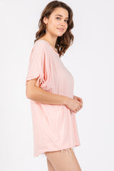 Pink Drawstring Dolman Sleeve Top