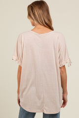Beige Drawstring Dolman Sleeve Maternity Top