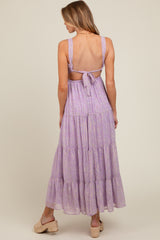 Lavender Floral Open Back Maternity Maxi Dress