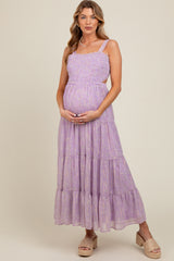 Lavender Floral Open Back Maternity Maxi Dress