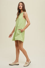 Lime Cotton Linen A-Line Mini Dress