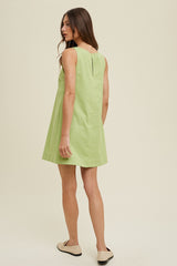 Lime Cotton Linen A-Line Mini Dress