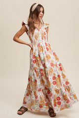 Ivory Floral Smocked Tiered Maxi Dress