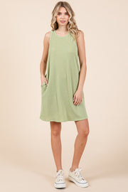 Sage Ribbed Sleeveless Pocketed Dress